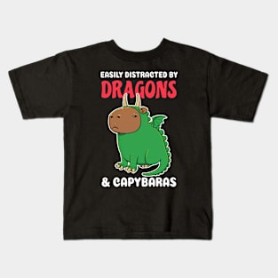 Easily Distracted by Dragons and Capybaras Cartoon Kids T-Shirt